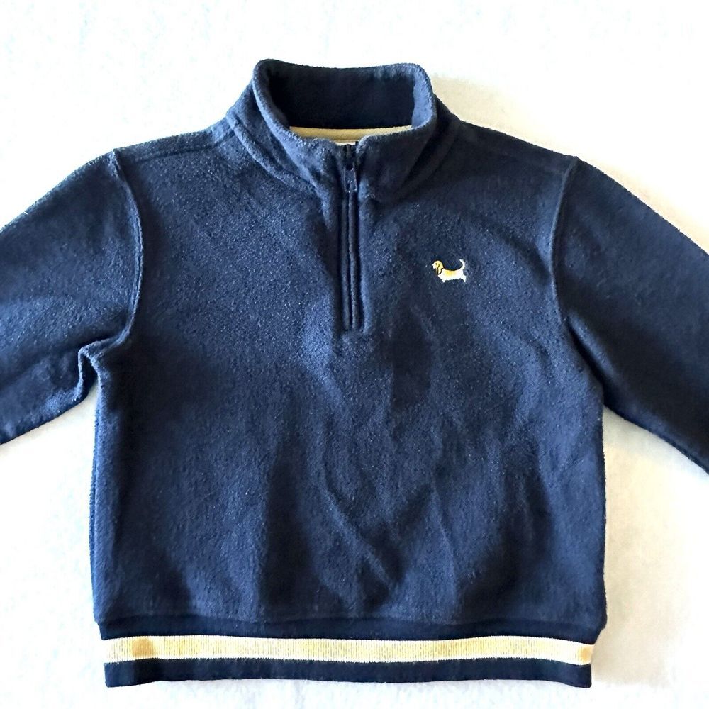 Janie and Jack 4 EMBROIDERED ZIP PULLOVER Dog‎ Navy Stripe